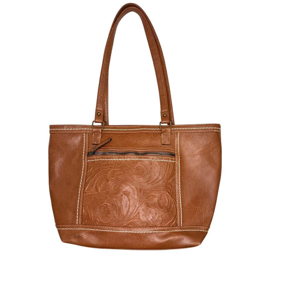 B.O.C (Born Concept) Brown Faux Leather Tote With Embossed Floral Pattern Purse
